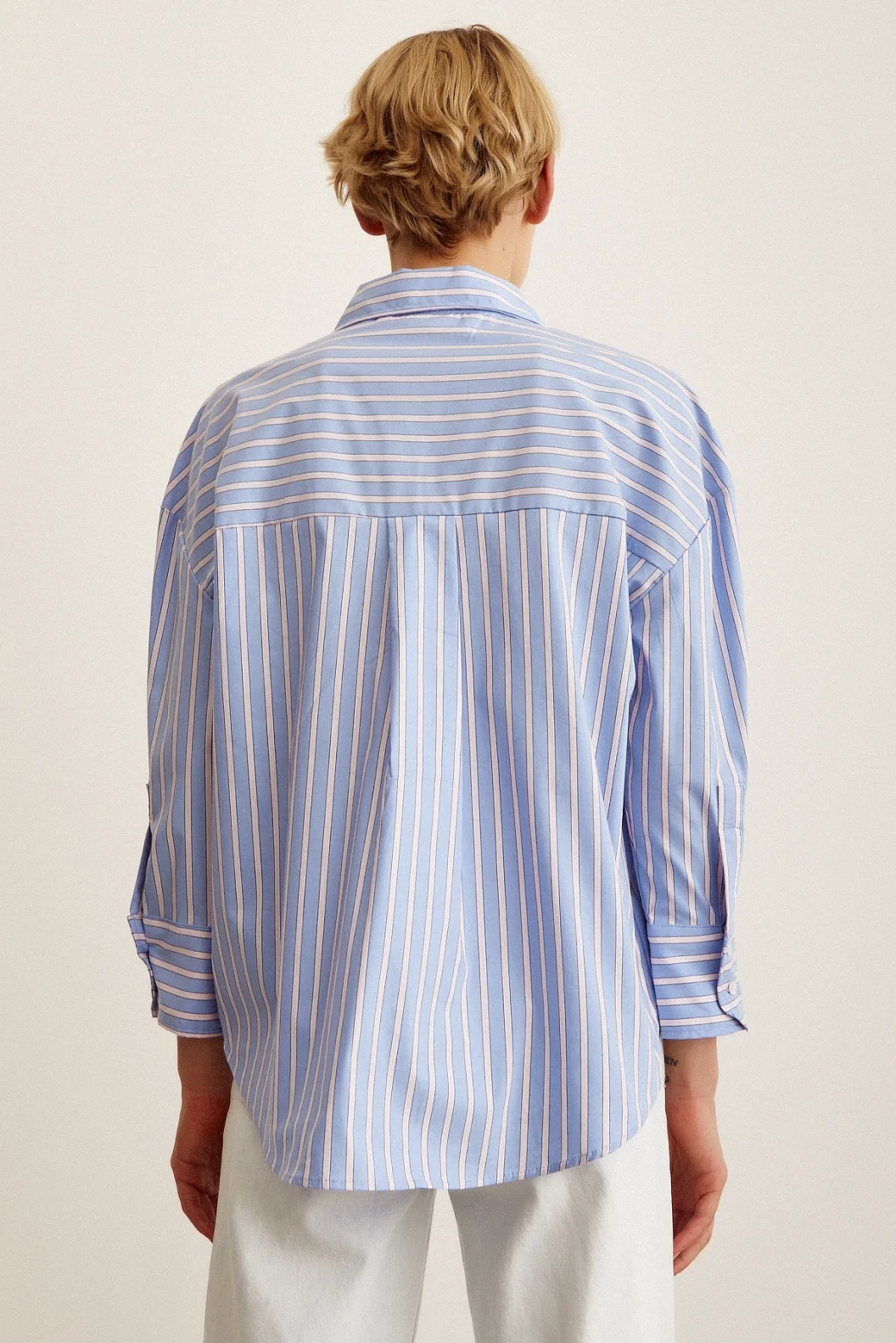 Gestreifte Popeline-Hemd Blau