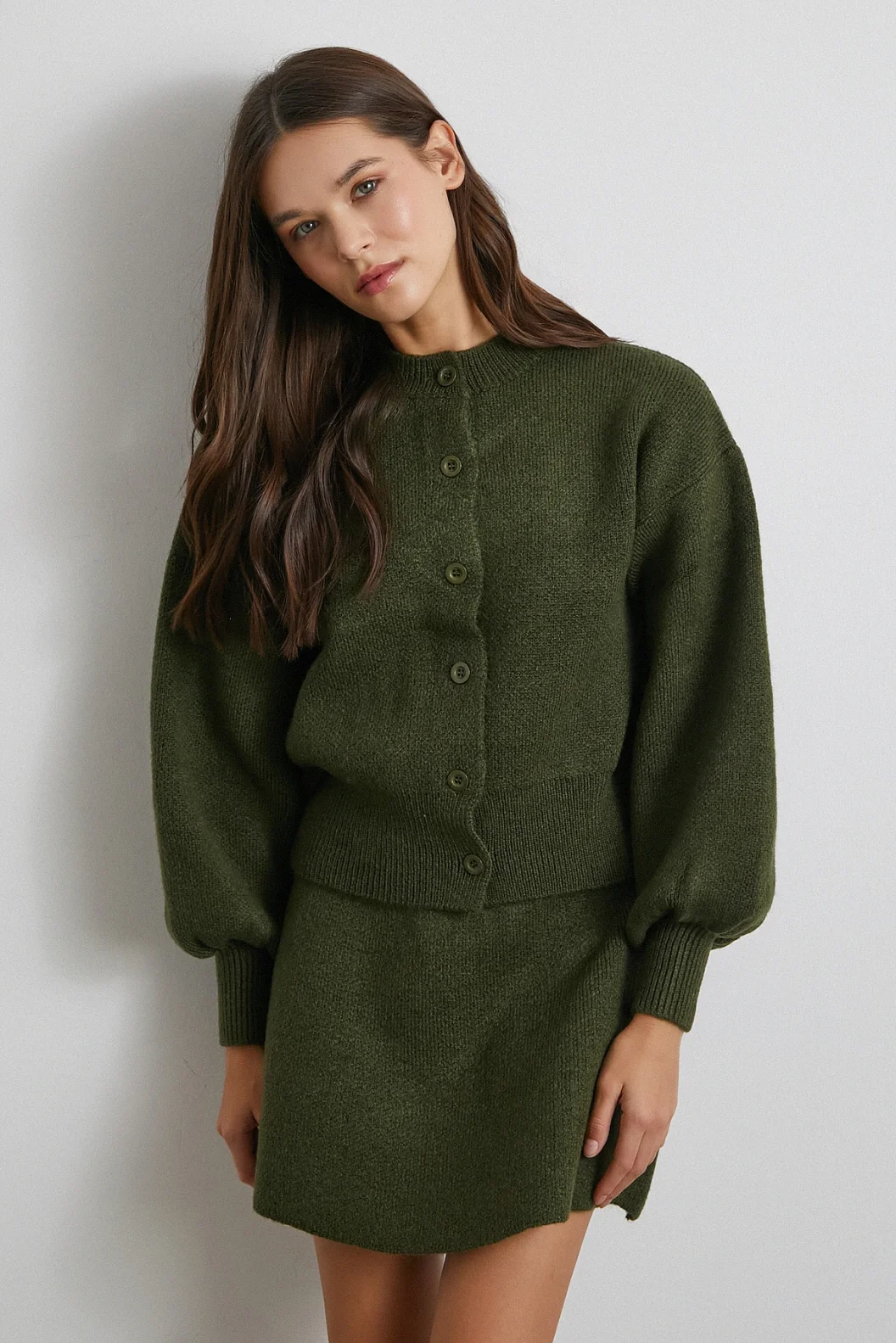 Hırka Etek Triko Takım Haki