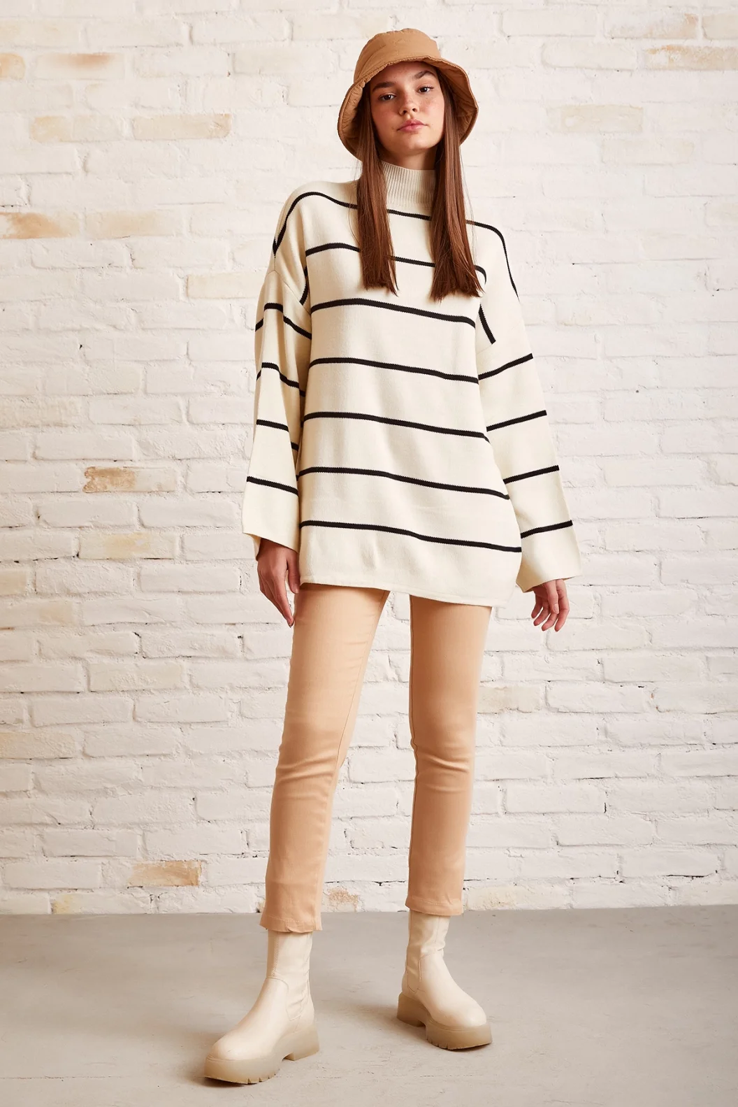 Reißverschluss-Leggings Beige