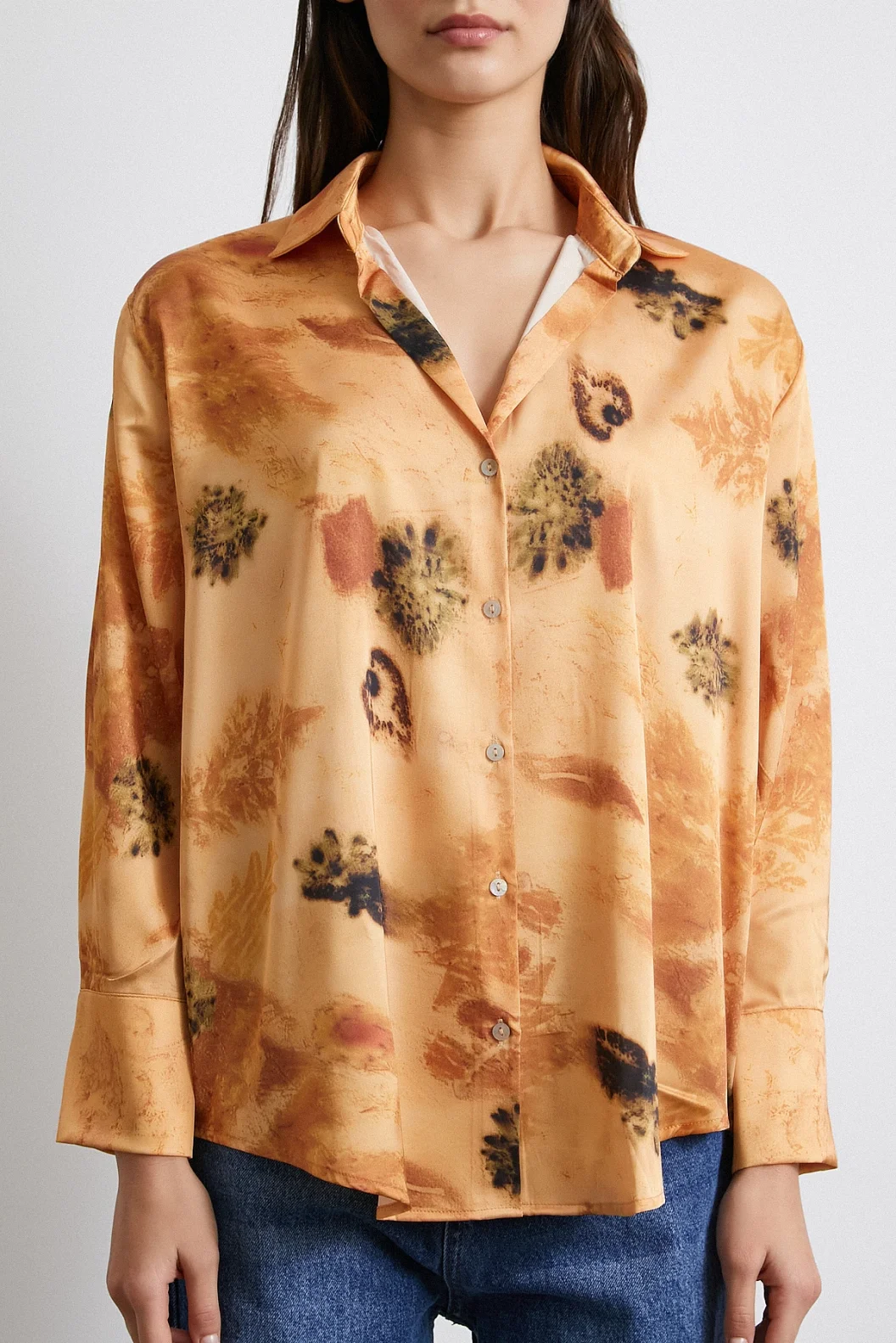 V Neck Patterned Shirt Salmon