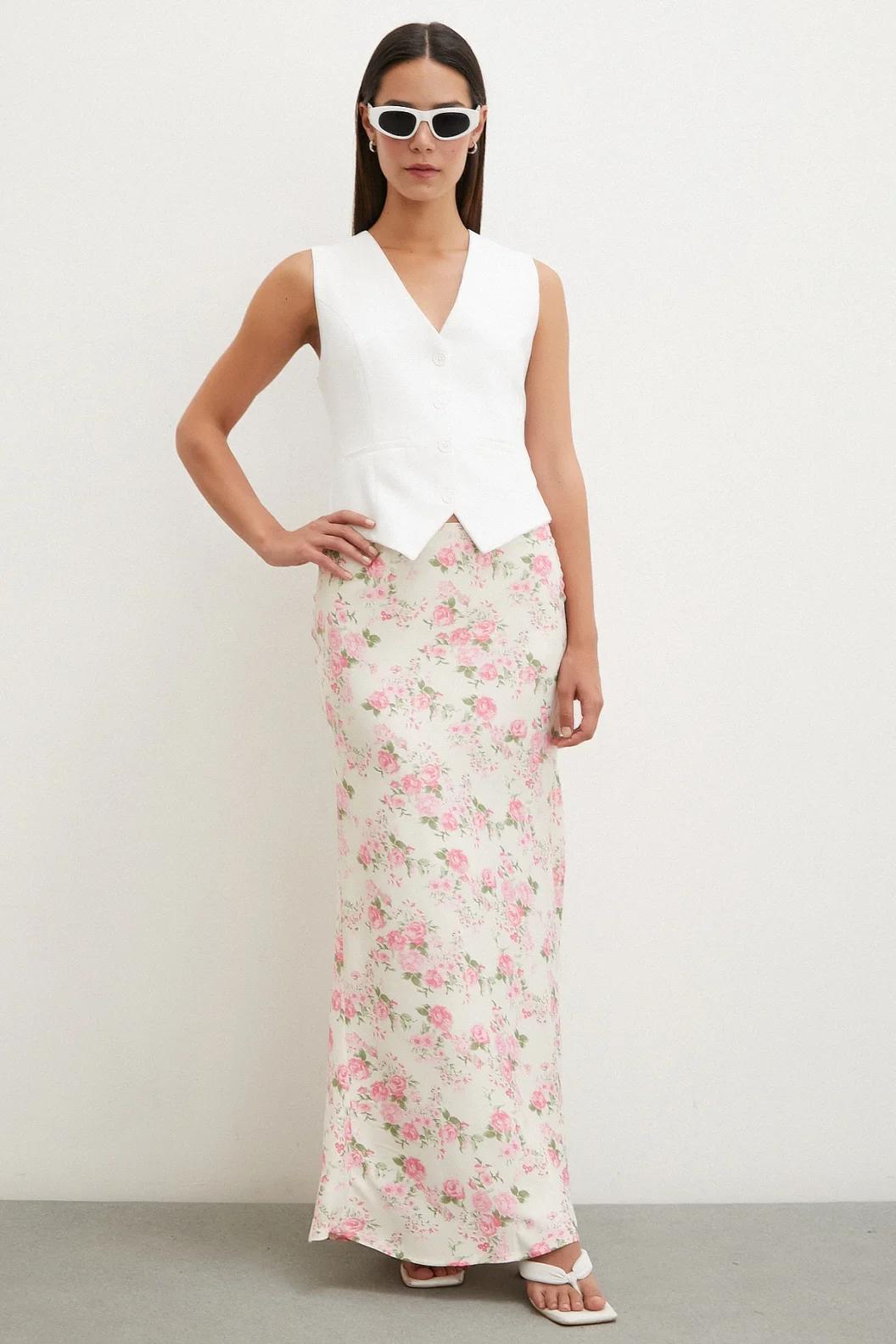 Çiçek Desenli Saten Etek Lila