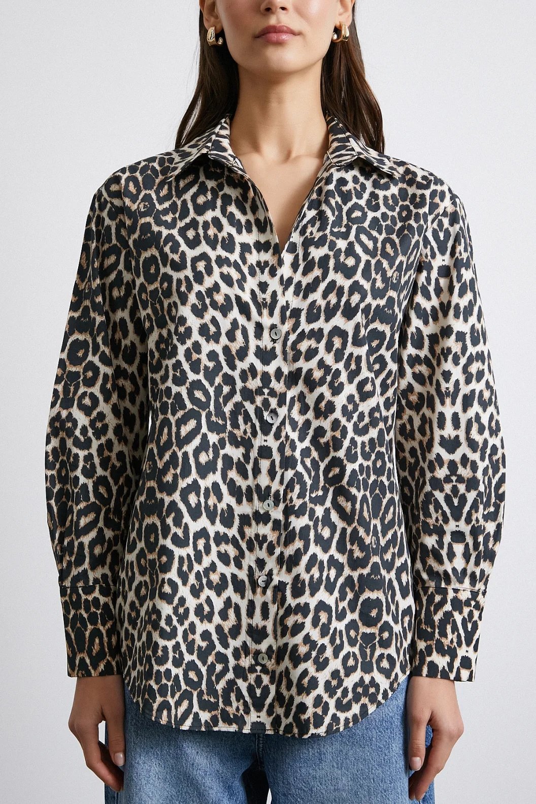 قميص مخطط بنمط فهد بيج