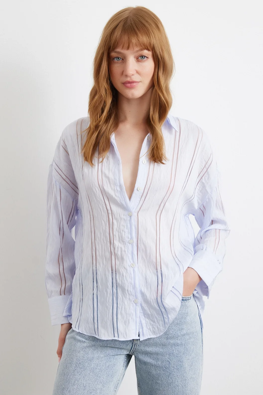 Organza Gestreiftes Hemd Blau