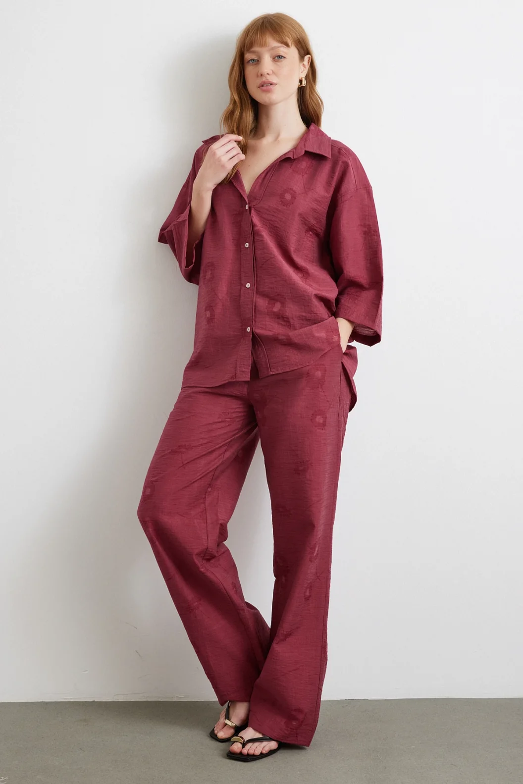 Fakir Kol Oversize Gömlek Bordo