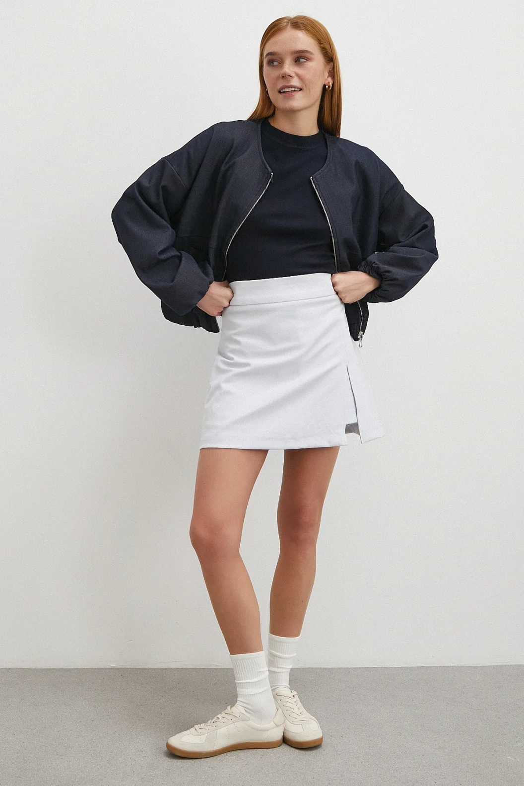 Yırtmaçlı Şort Etek Mavi