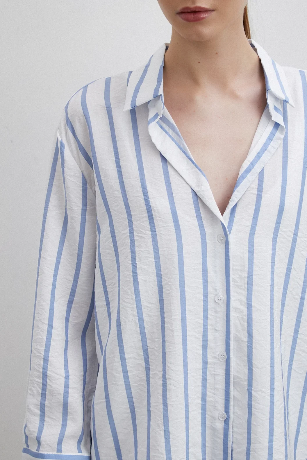V-Neck Striped Modal Shirt Blue