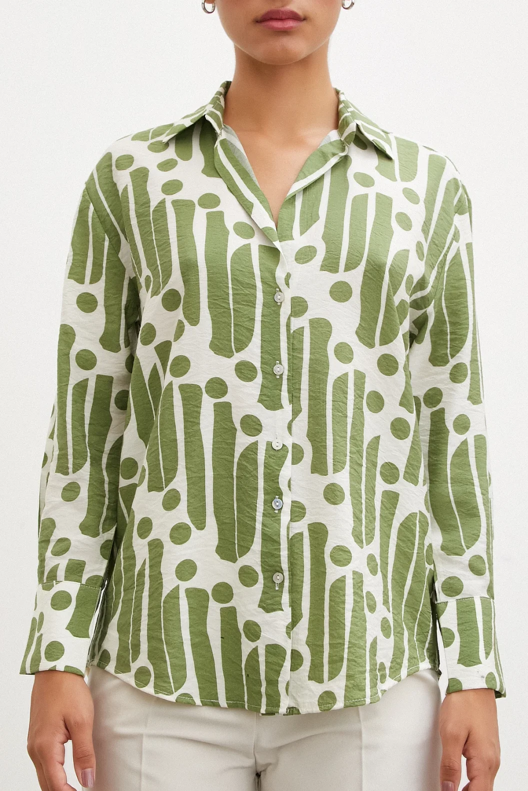 قميص نمط الغزل الحديث أخضر