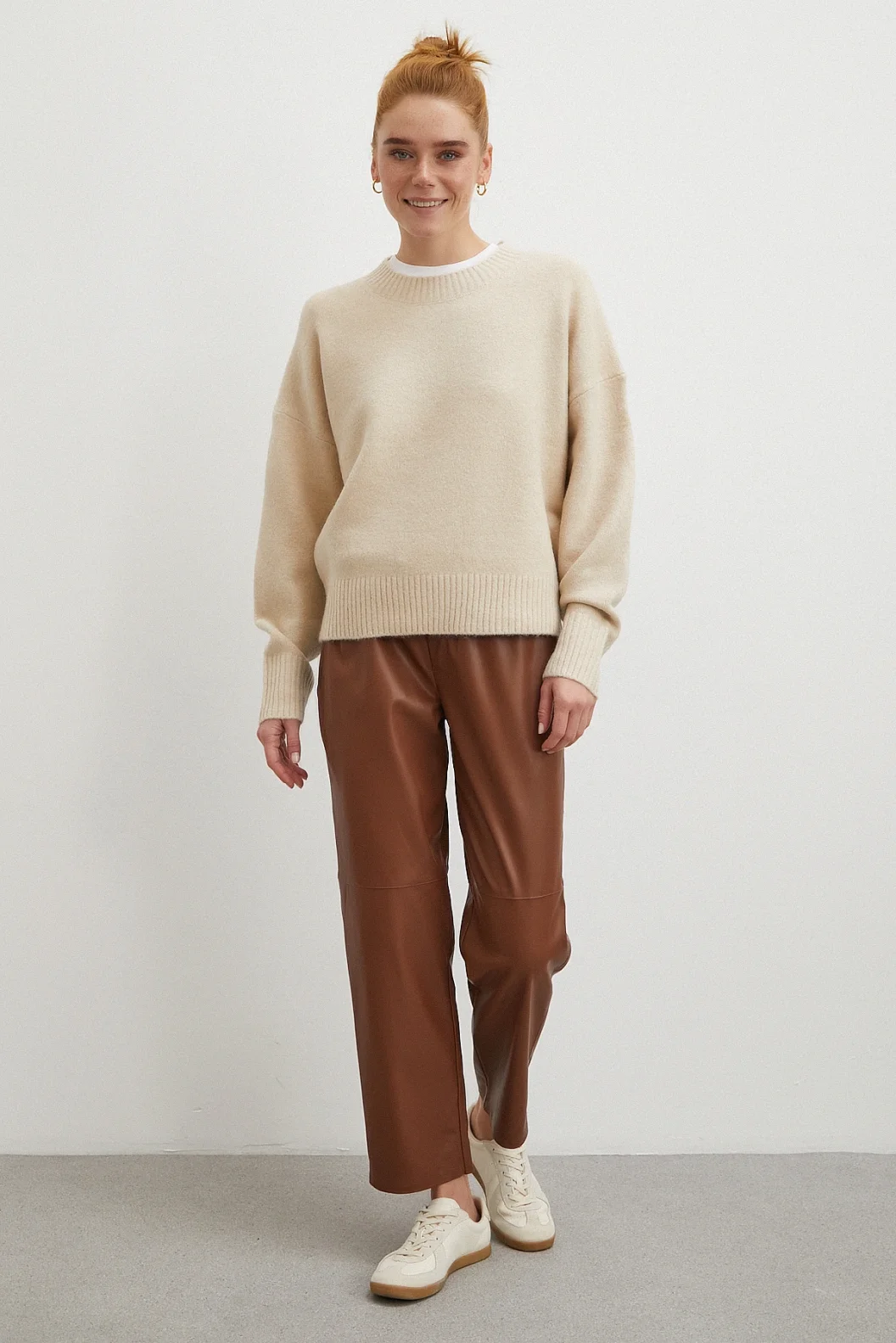 Bağcıklı Deri Pantolon Kahve