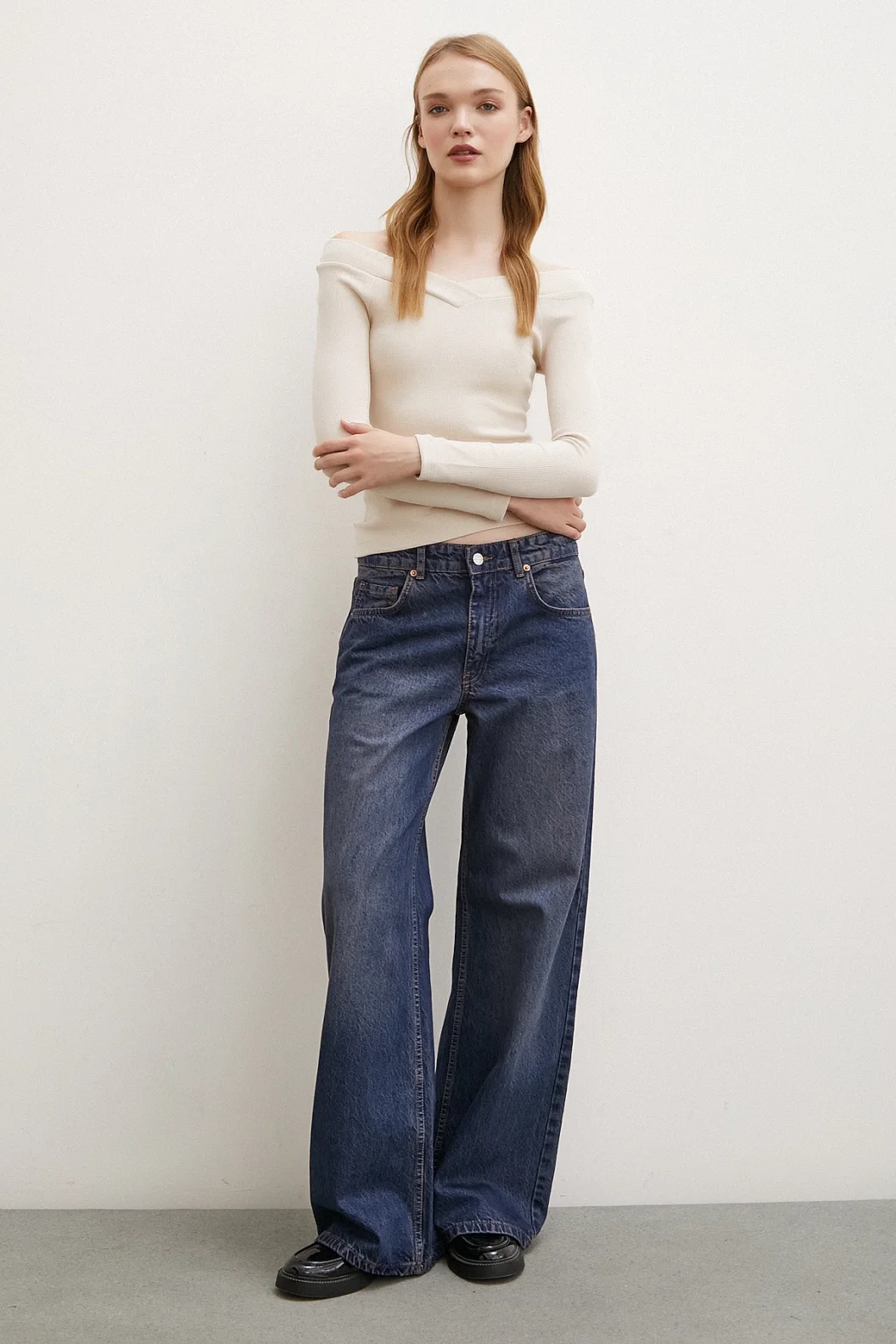 Boat Neck Blouse Beige