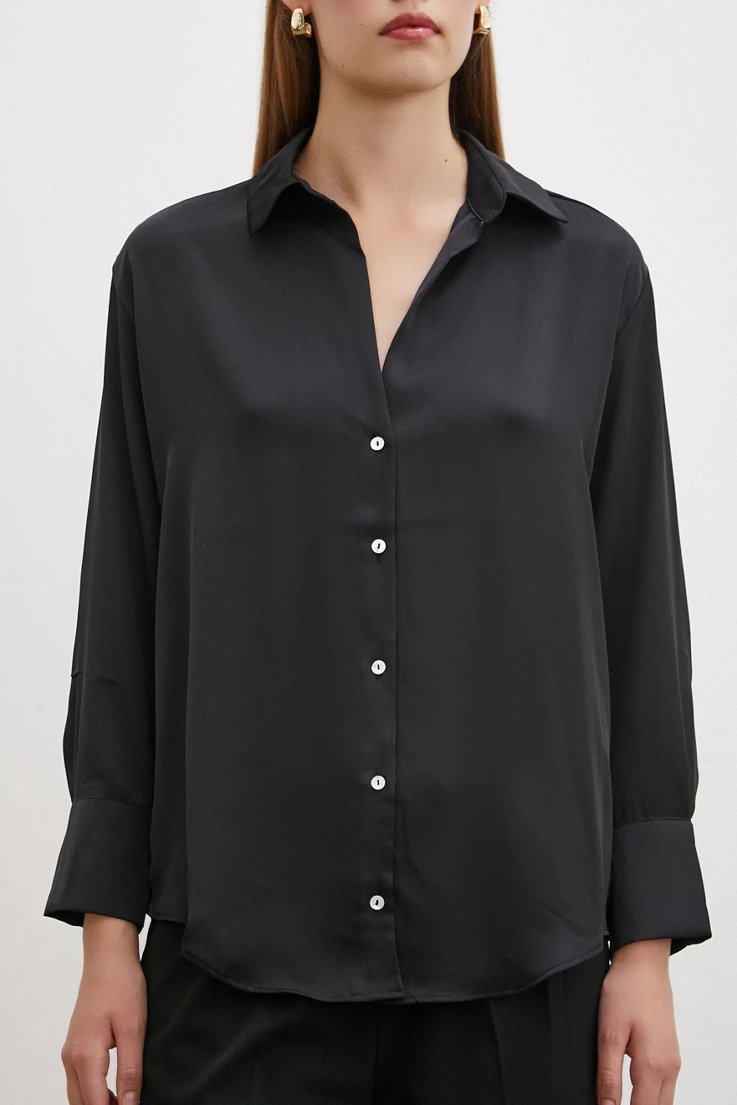 Klasik Saten Gömlek Siyah