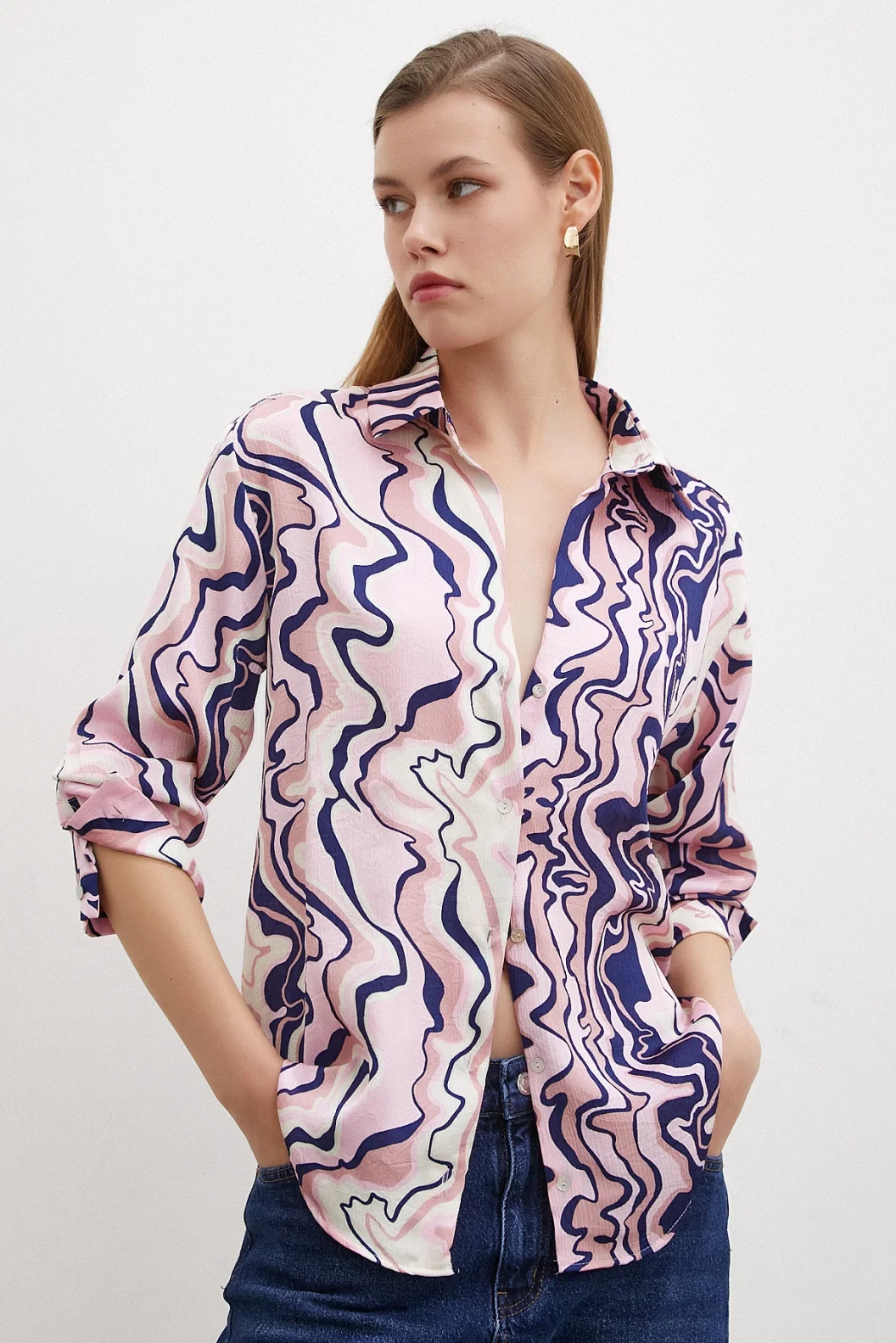 Wave-Effekt-Basic-Shirt Rosa