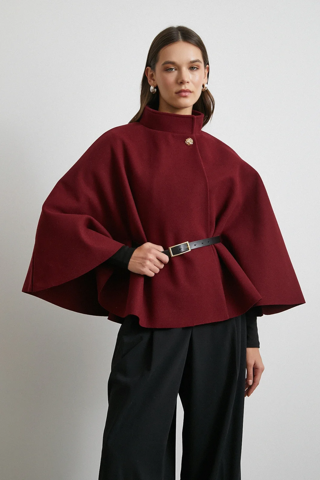 Kemerli Kaşe Panço Bordo