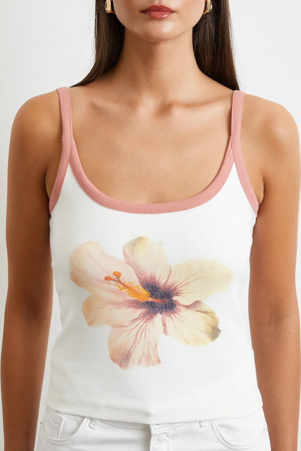 Çiçek Baskılı Askılı Top Ekru