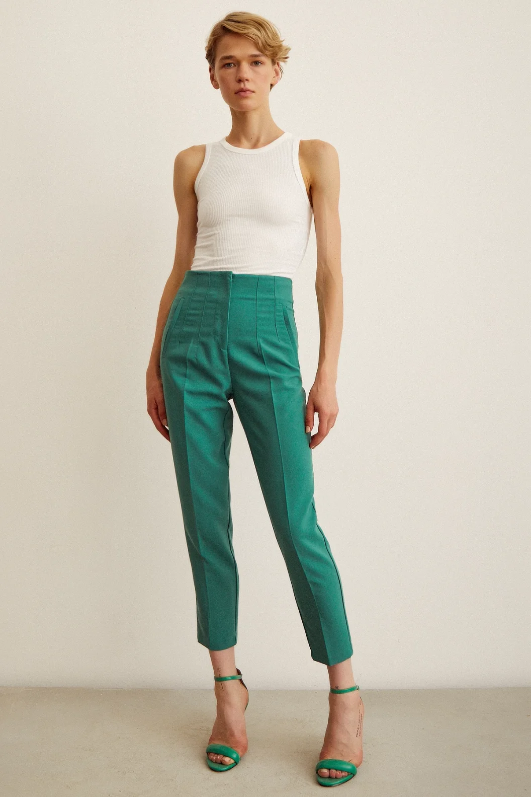 Skinny Fabric Pants Green