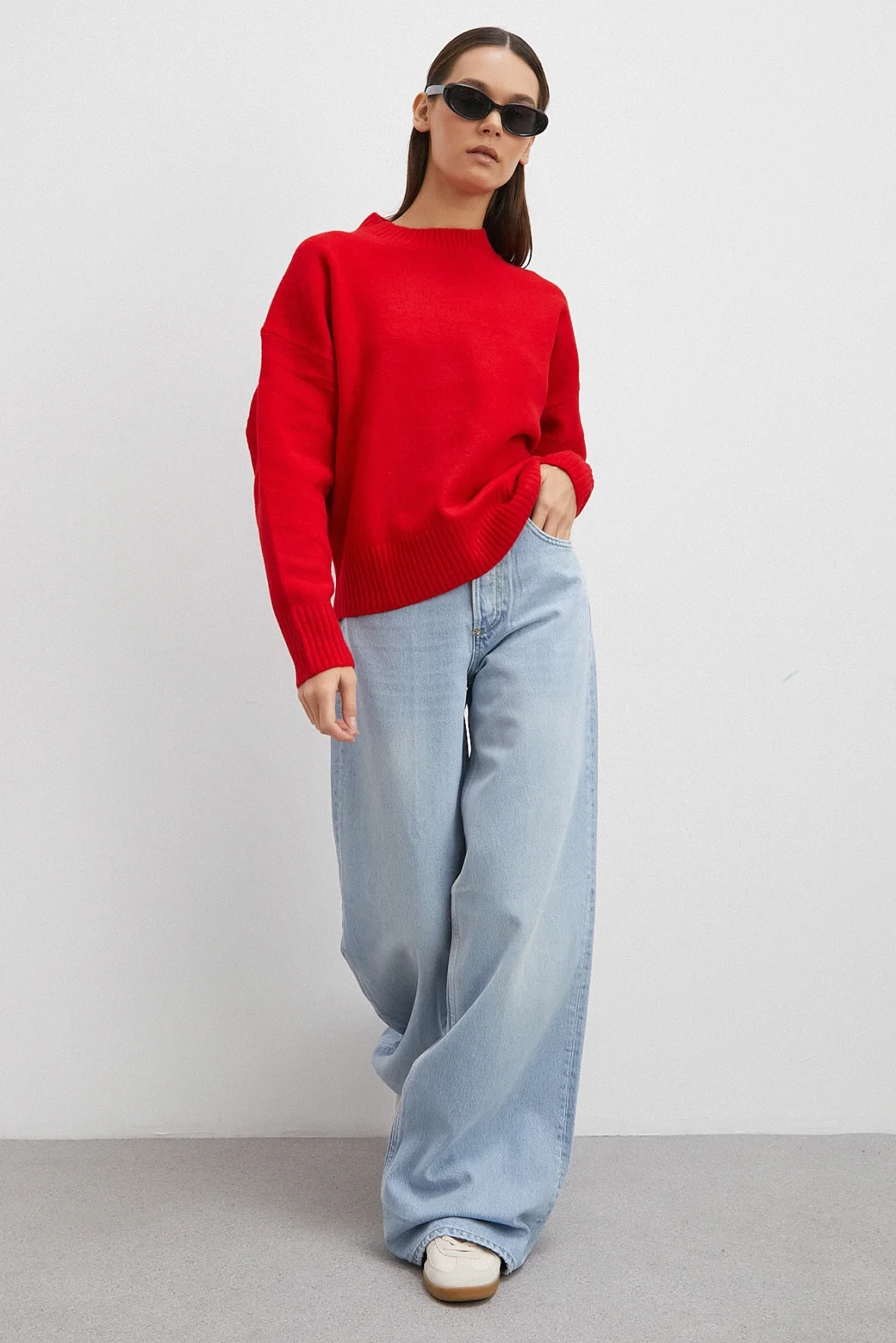 Yüksek Bel Geniş Paça Jean Buz Mavisi