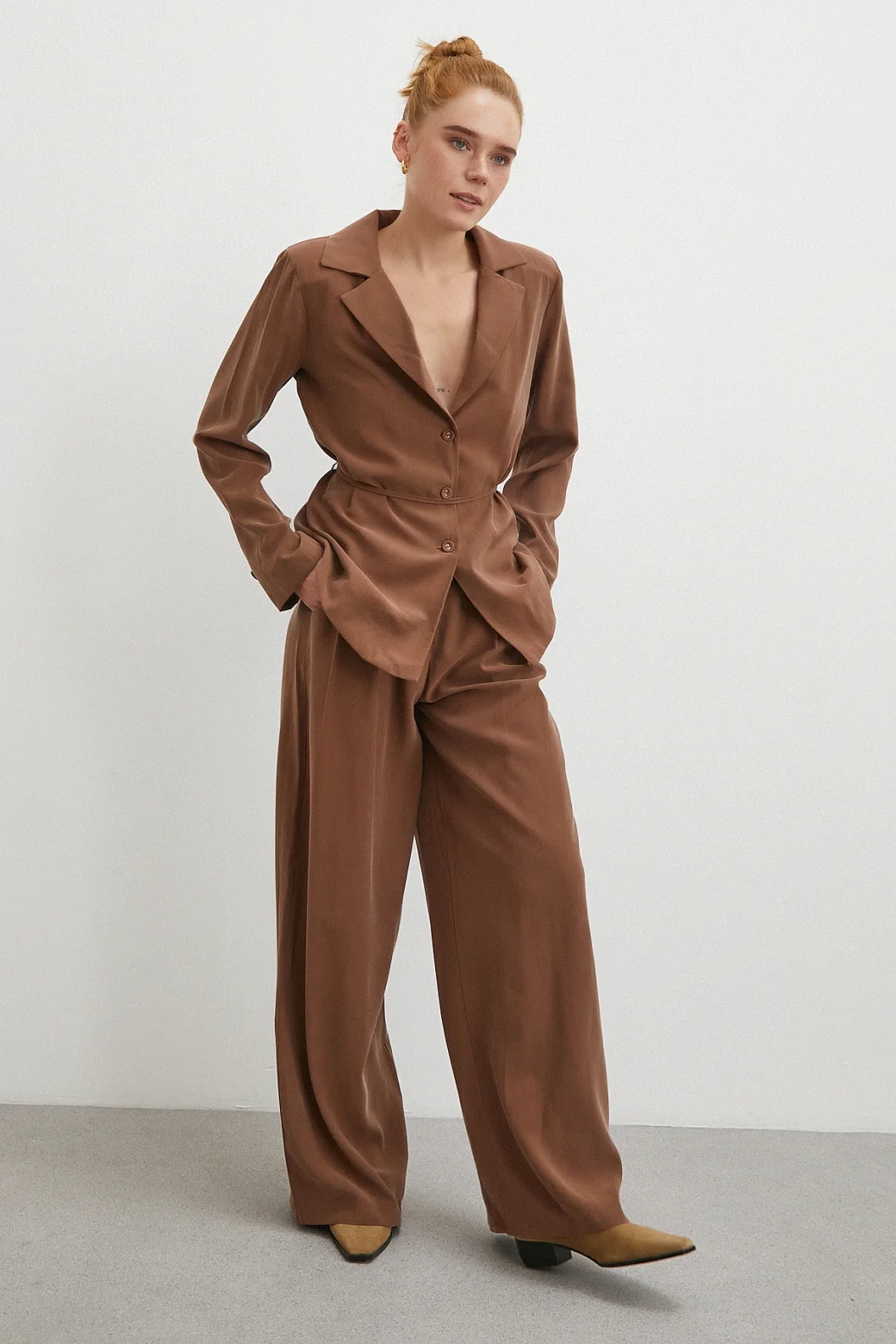 Gömlek Pantolon Modal Takım Kahve