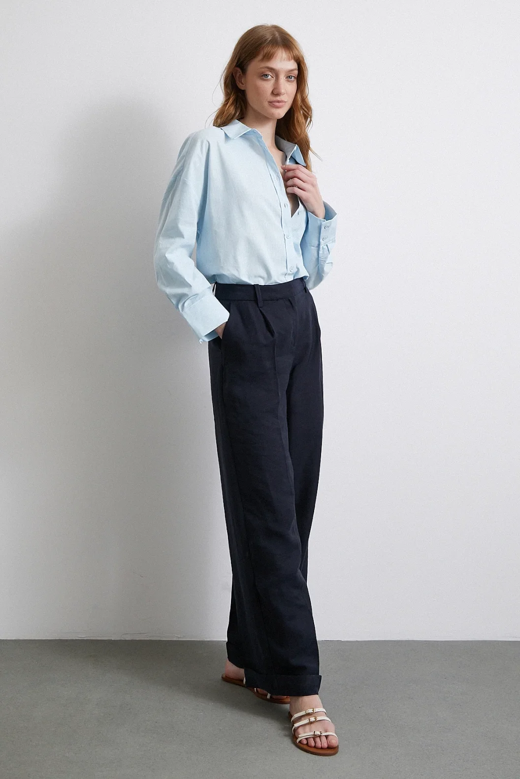 Pamuklu Oversize Gömlek Mavi