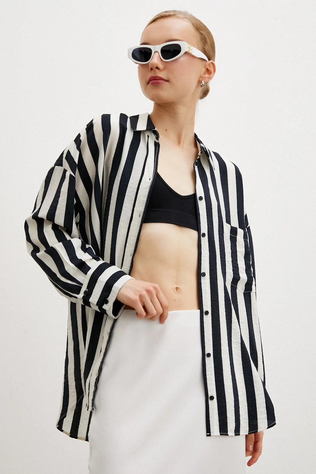 قميص مخطط بوبلين إكرو