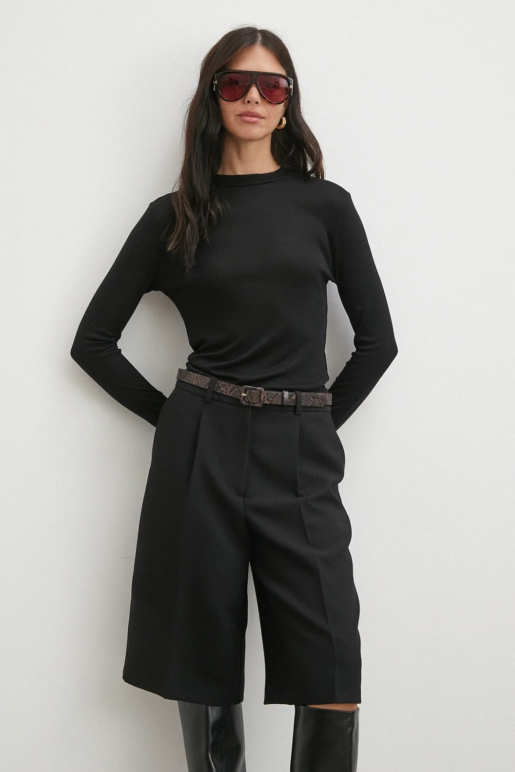 Bisiklet Yaka Uzun  Kol Bluz Siyah