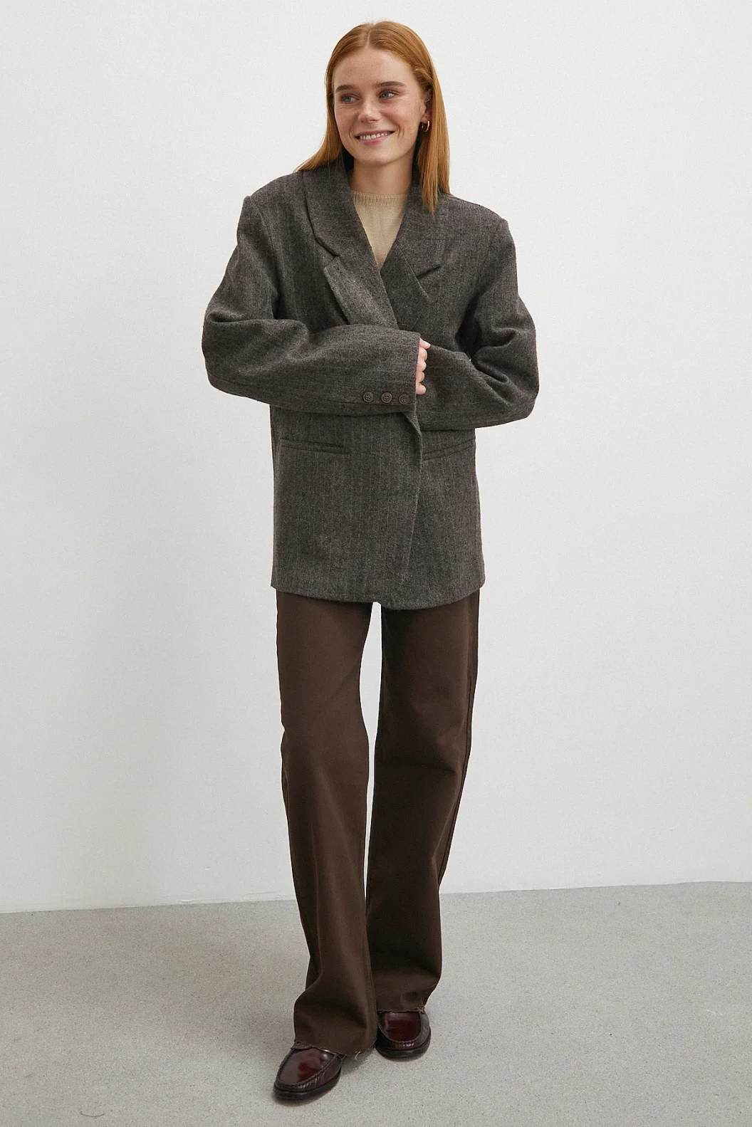 Yüksek Bel Kesik Boru Paça Jean Kahve