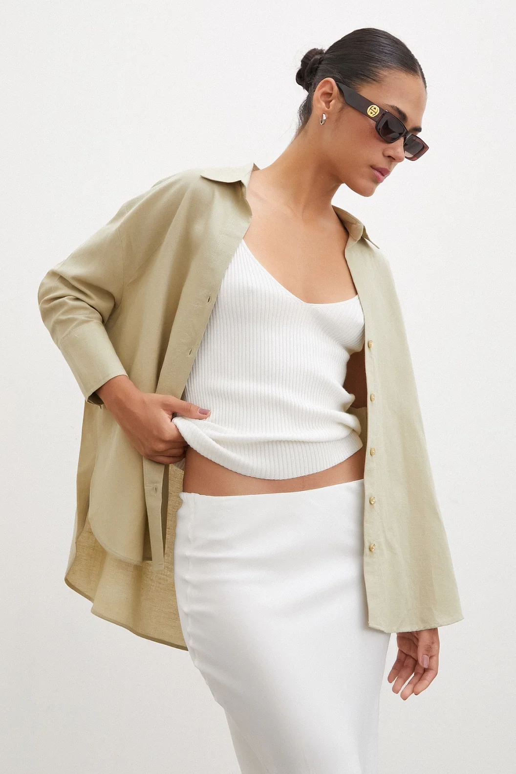 قميص كم طويل للفقراء بفتحة - أخضر