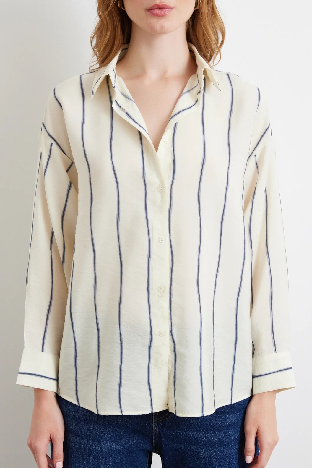 Çizgili Modal Gömlek İndigo