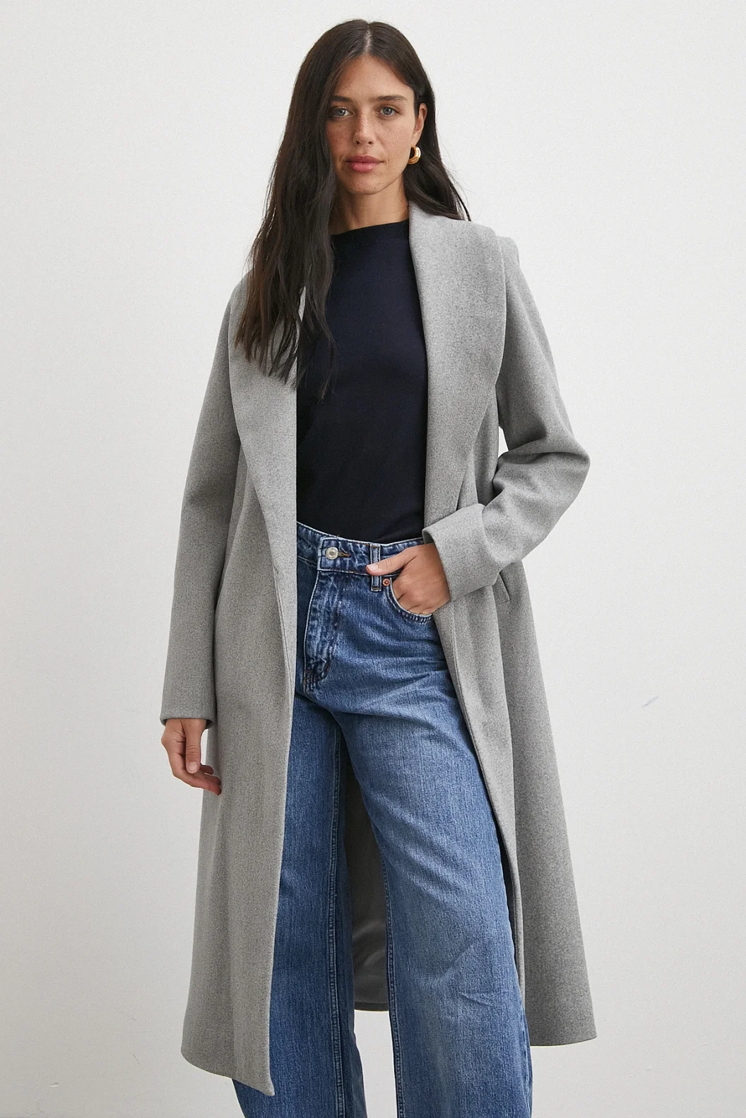 Kuşaklı Kaşe Kaban Gri