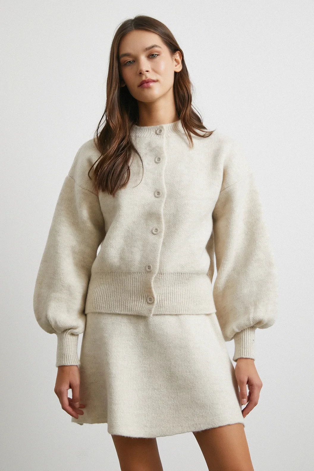 Hırka Etek Triko Takım Ekru