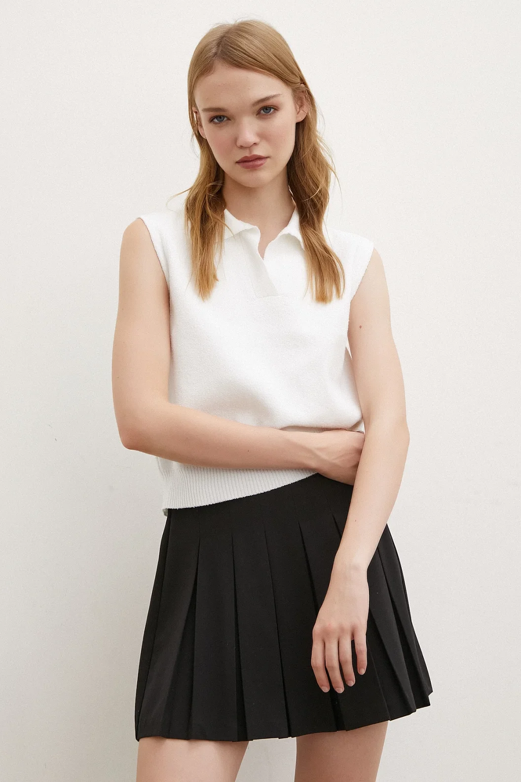 Türkis Polokragenpullover Weiß