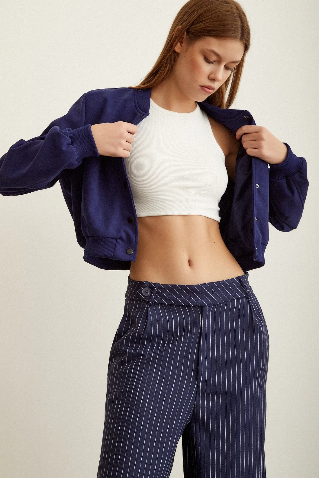 Gefütterte Raus Bügel Jacke Navy