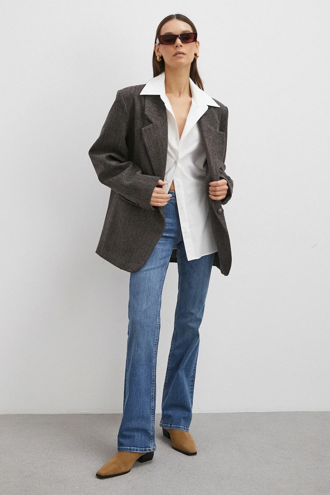 Orta  Bel Likralı İspanyol Paça Jean Mavi