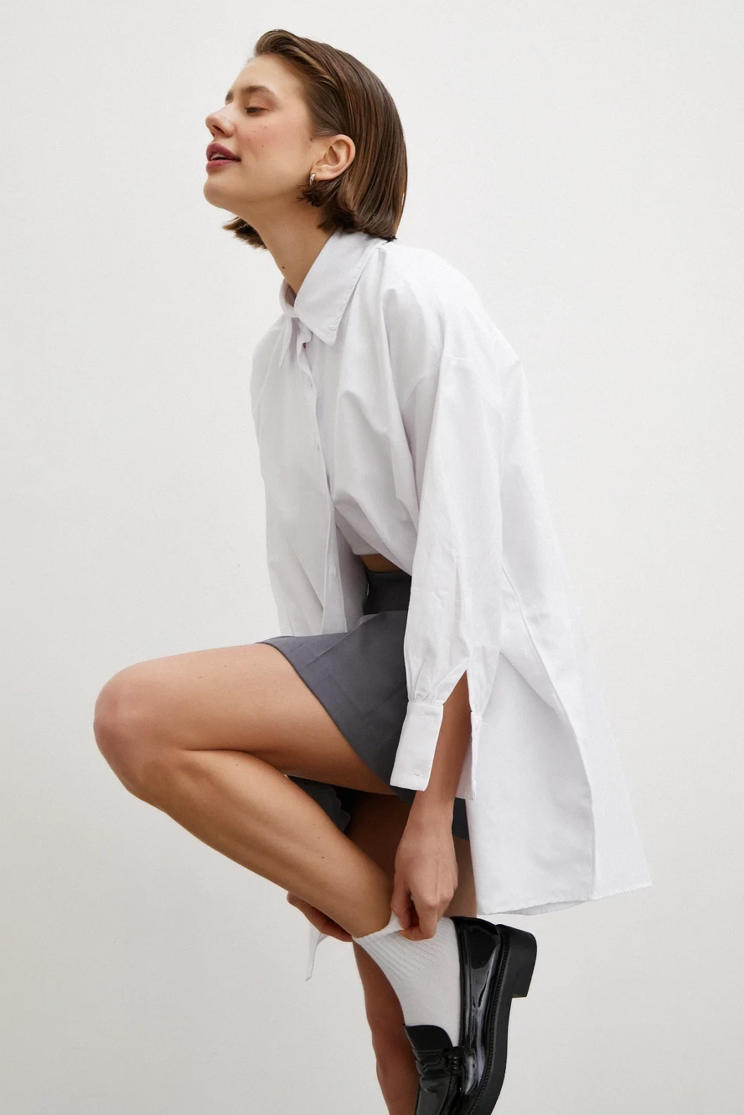 قميص تنورة فستان رمادي