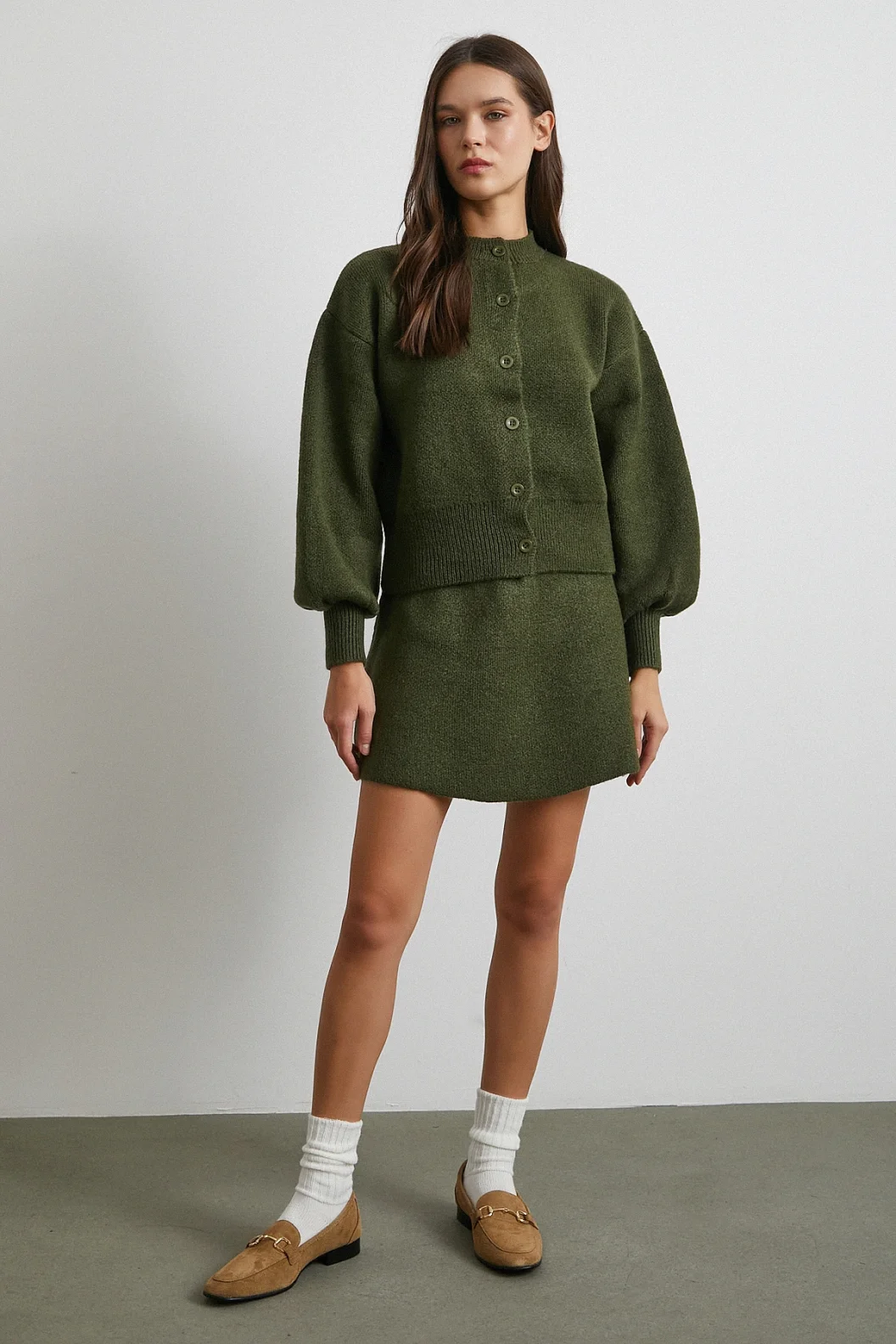 Hırka Etek Triko Takım Haki