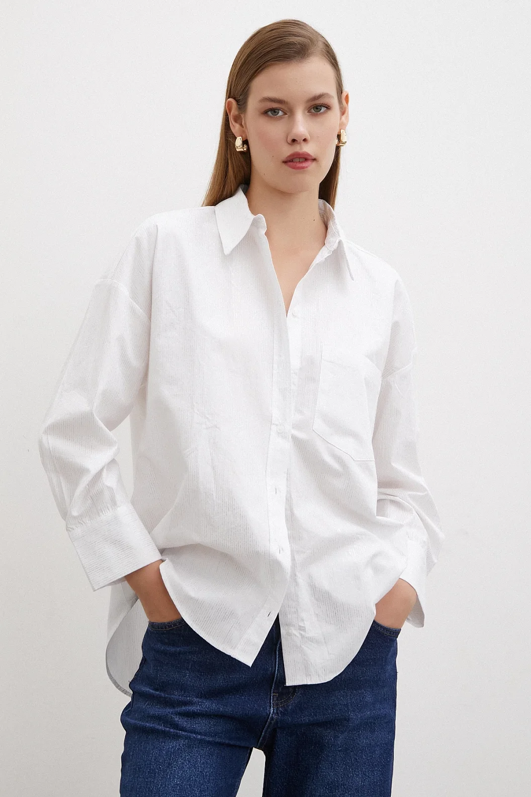 Leafy Poplin Shirt White
