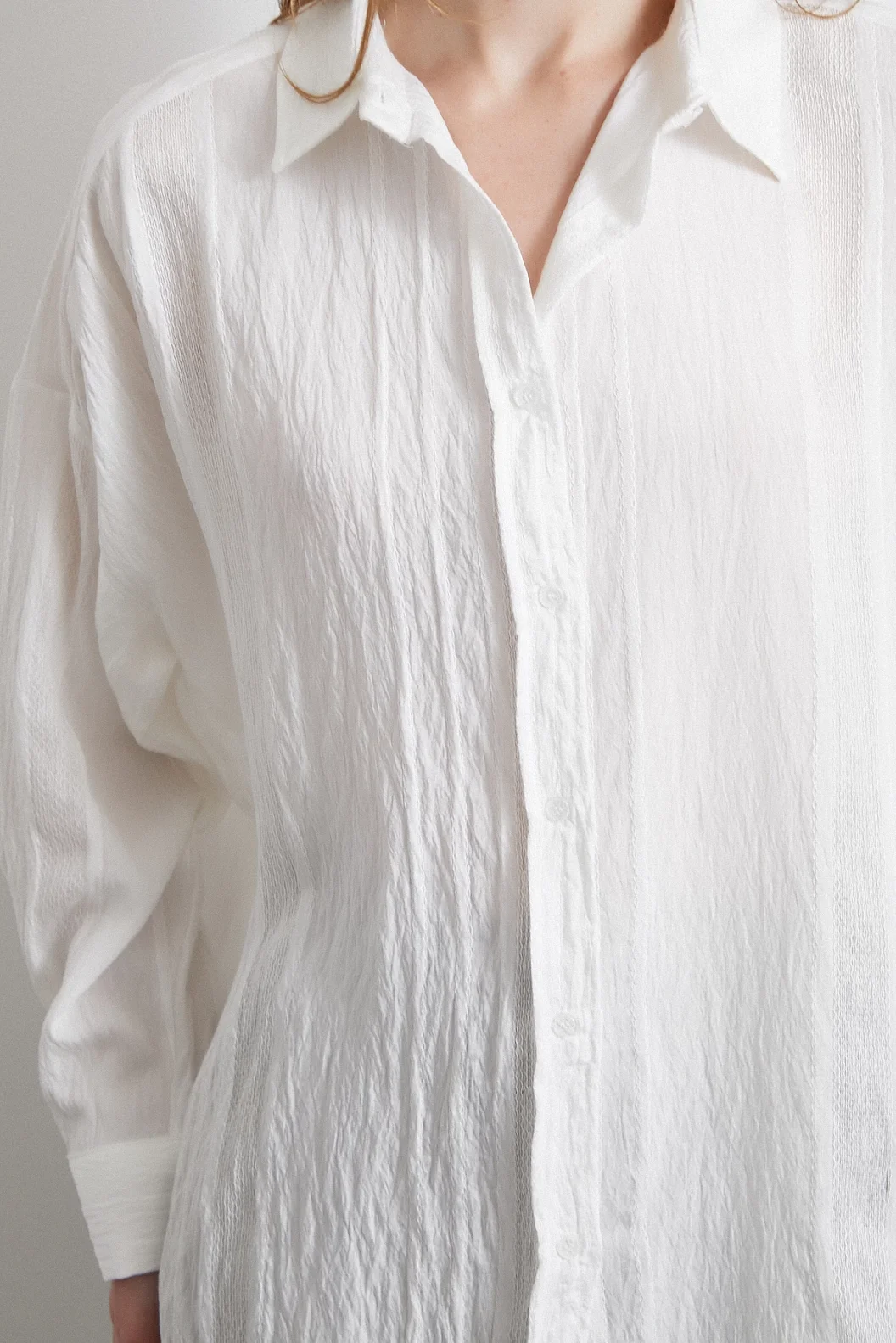 Spitzenverziertes Transparentes Baumwollhemd Weiß