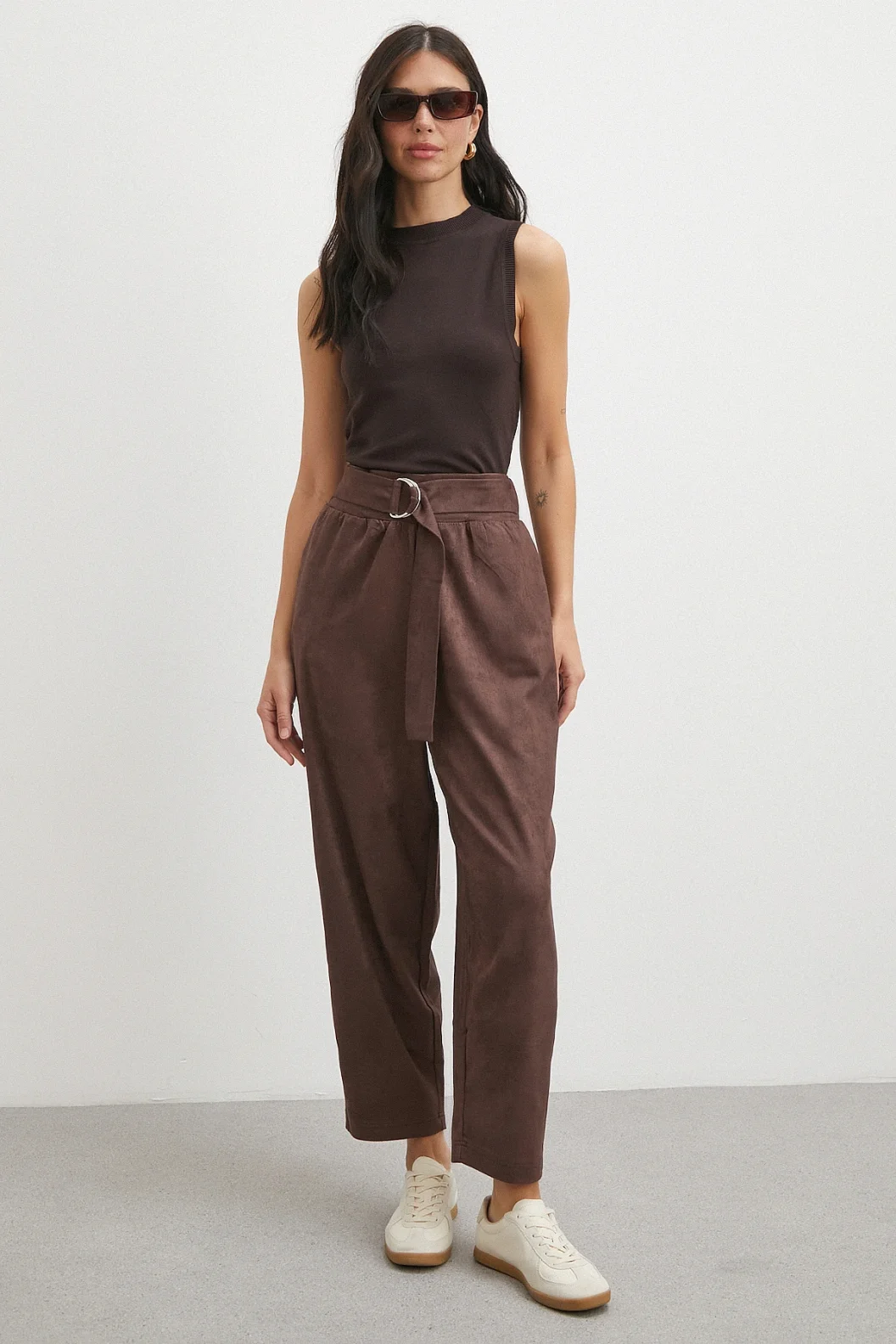 Beli Büzgülü Kemer Tokalı Pantolon Kahve