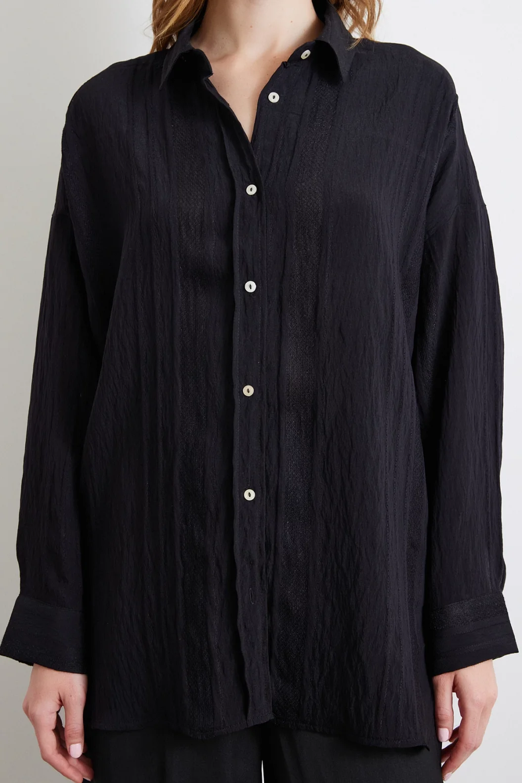 Spitzenbesetztes Transparenz-Baumwollhemd Schwarz