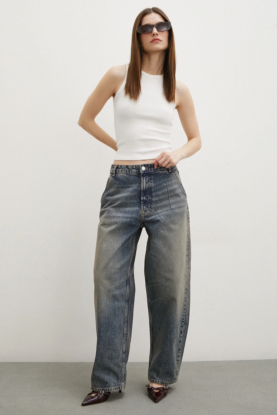 High Waist Baggy Jeans Navy