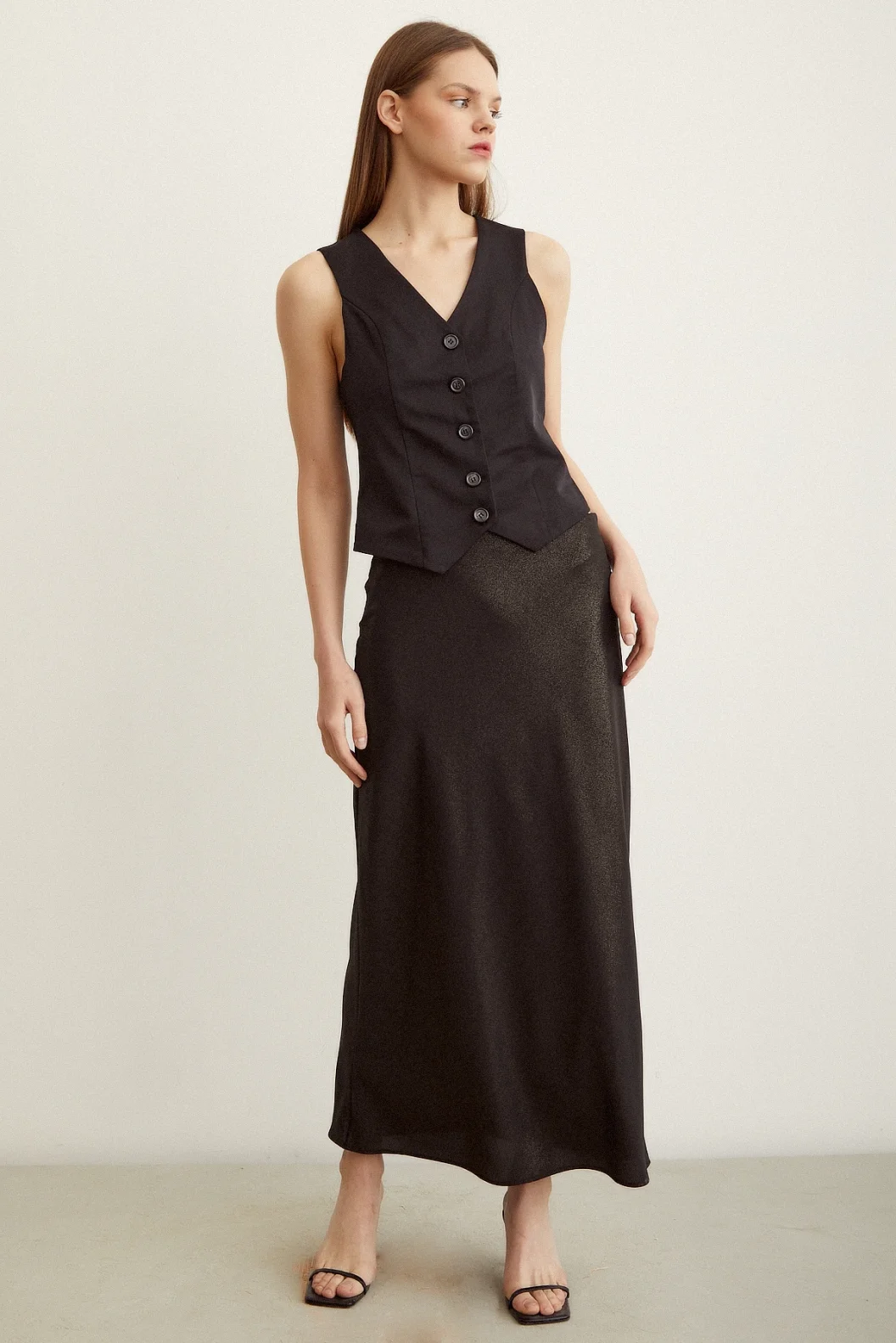 Shiny Bias Cut Skirt Gold Leaf