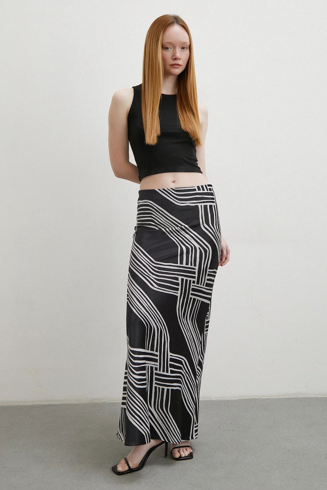 Desenli Maxi Verev Etek Siyah