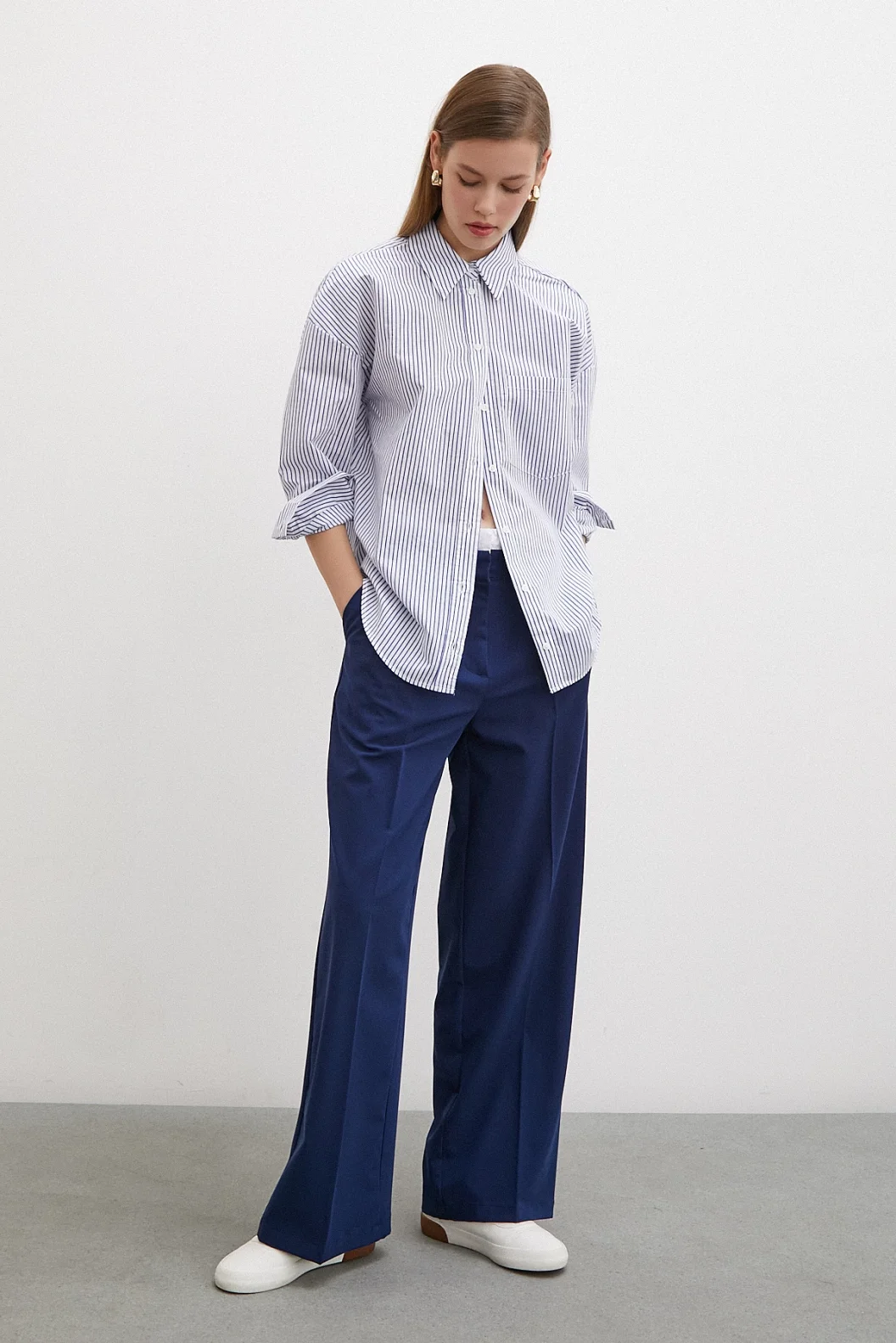 Fine Striped Poplin Shirt Blue