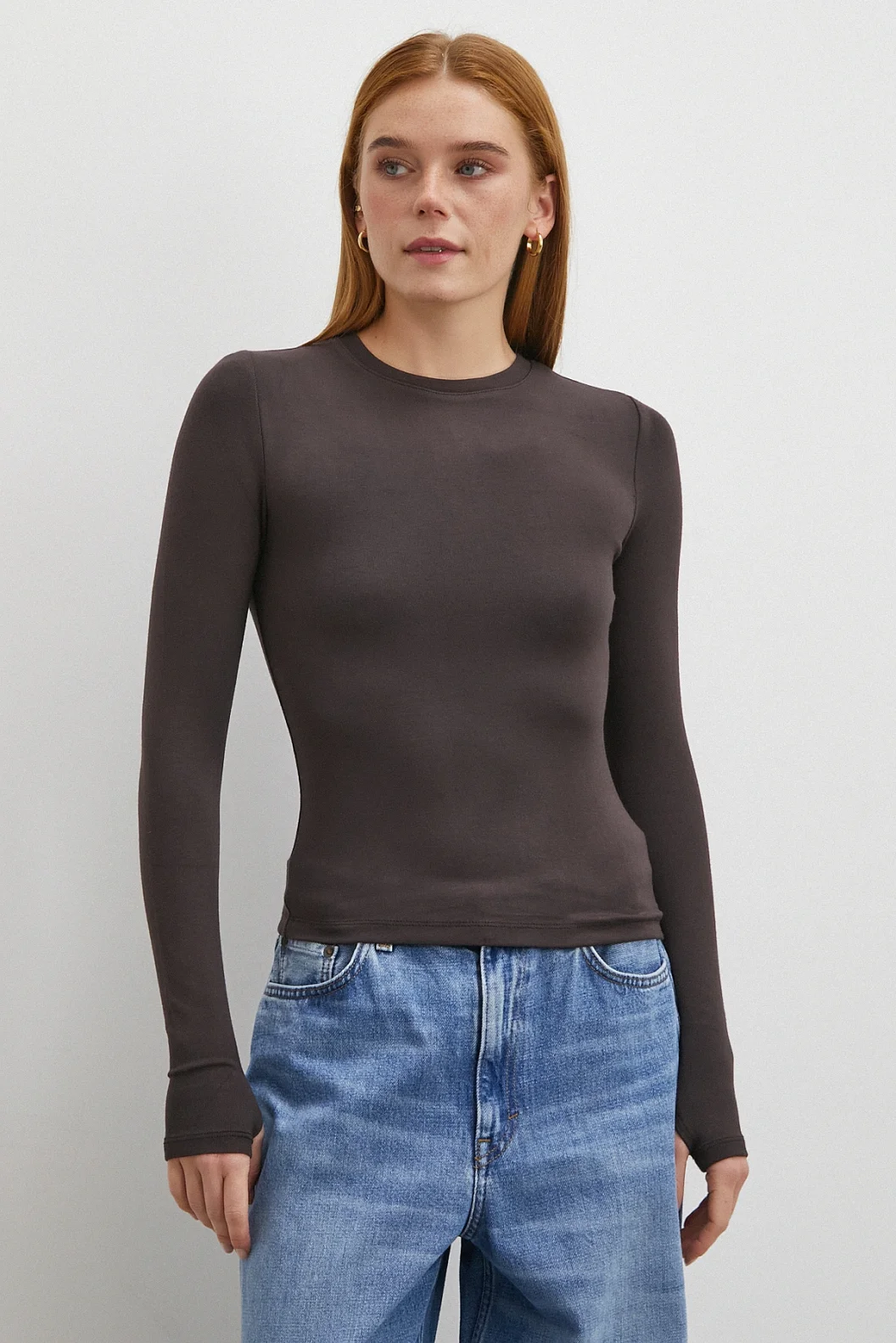 Kol Yırtmaçlı Bluz Kahve