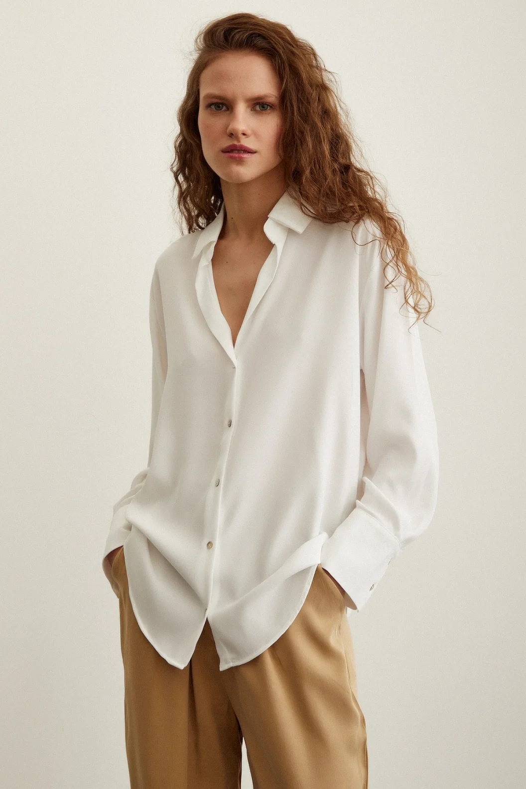 Satin Shirt with Lace Ecru