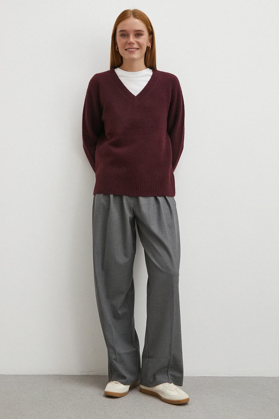 Yüksek Bel Pileli Palazzo Pantolon Gri