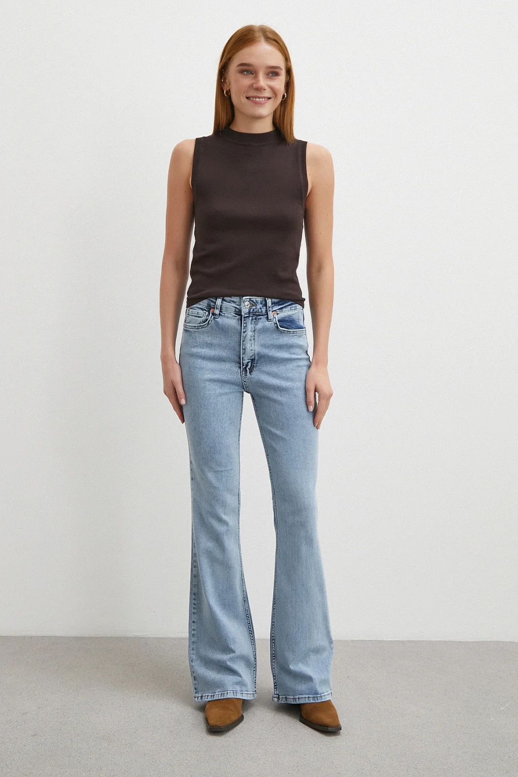 Orta  Bel Likralı İspanyol Paça Jean Buz Mavisi