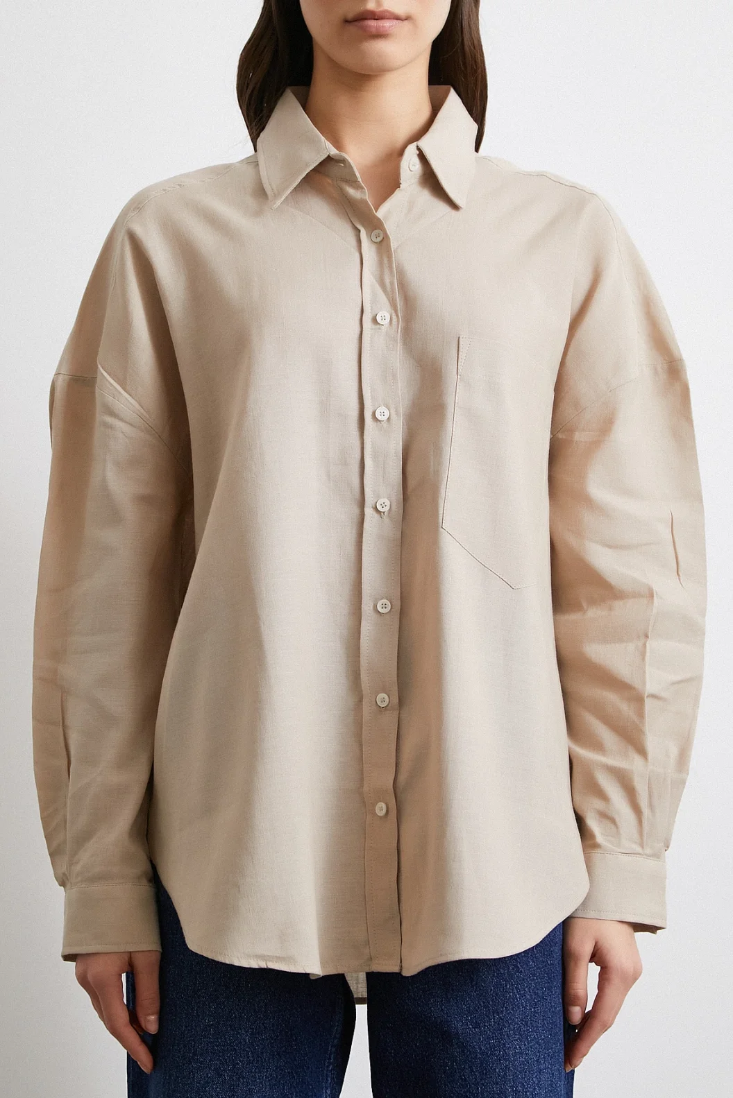 قميص الكتان الفضفاض النسيجي الفضي