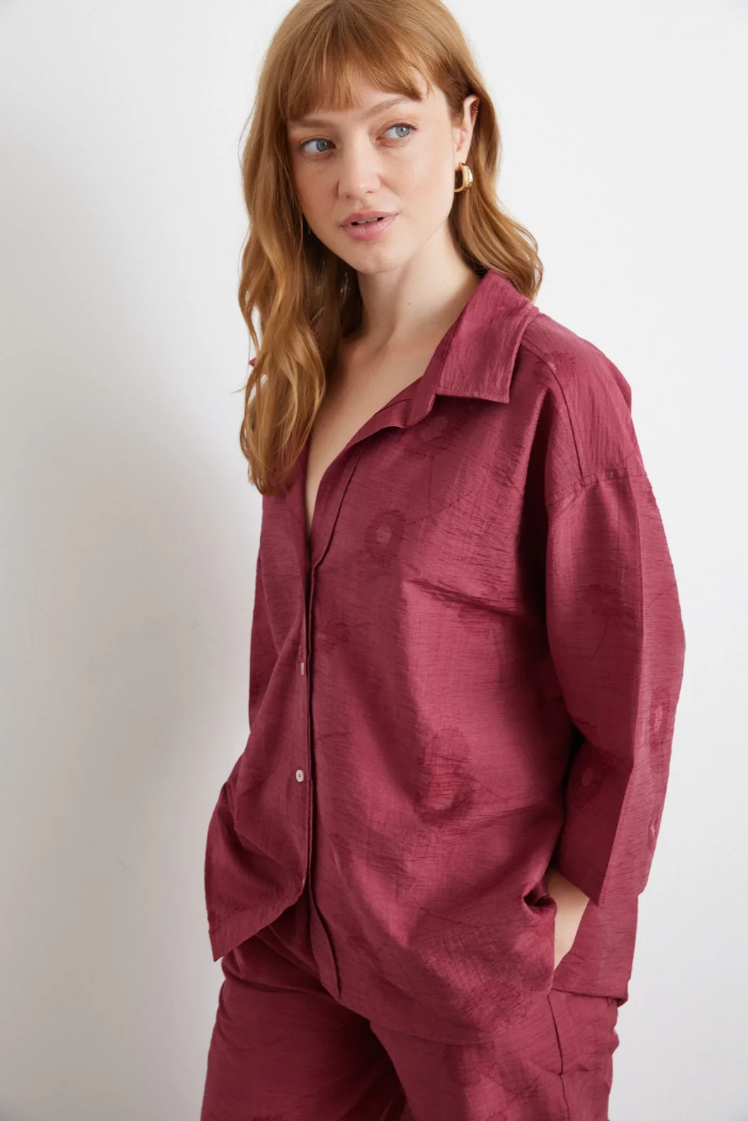 Fakir Kol Oversize Gömlek Bordo