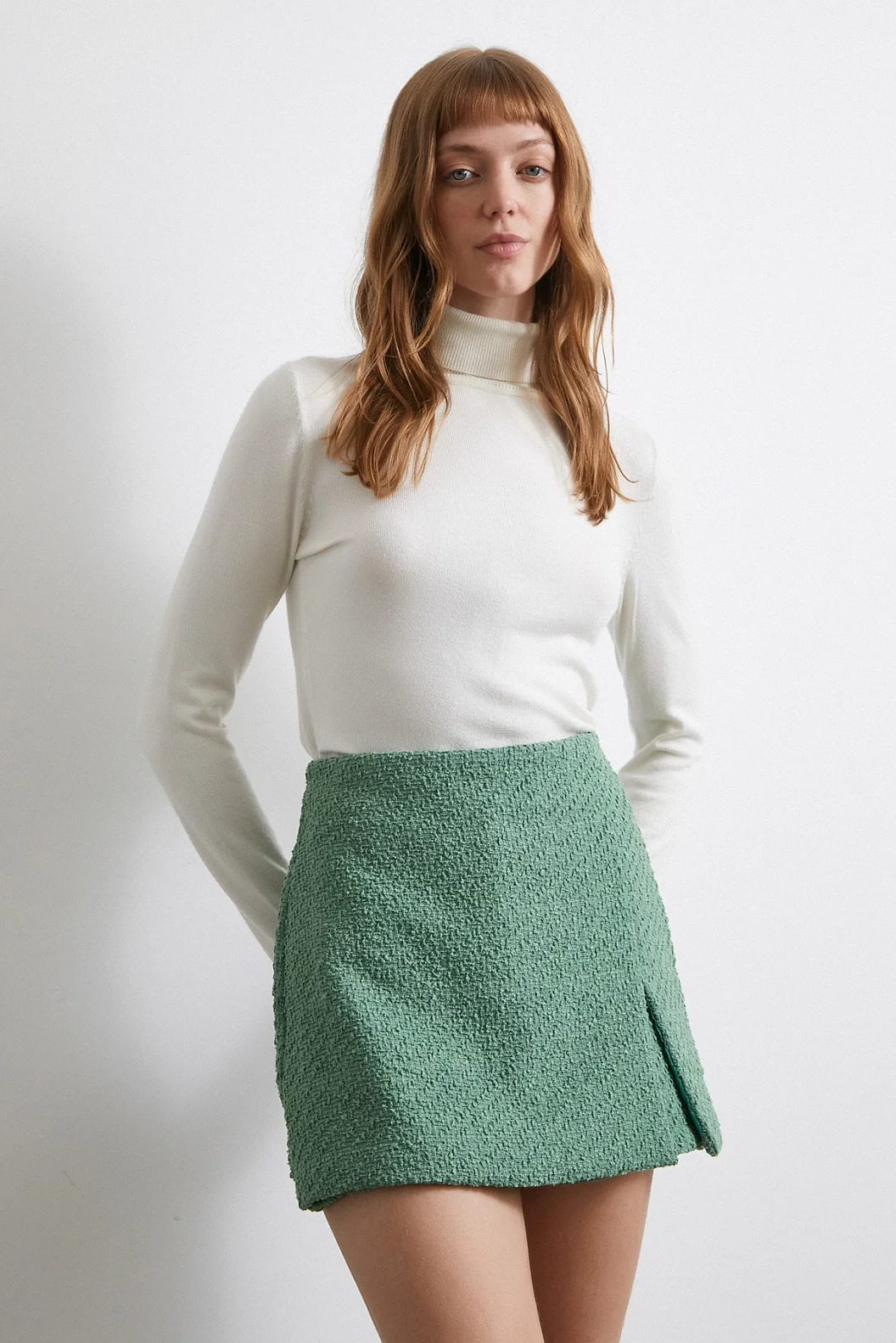 Yırtmaçlı Şort Etek Yeşil