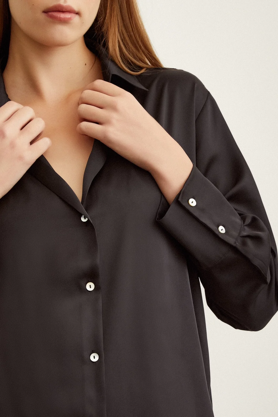 Basic Satin Bluse Schwarz