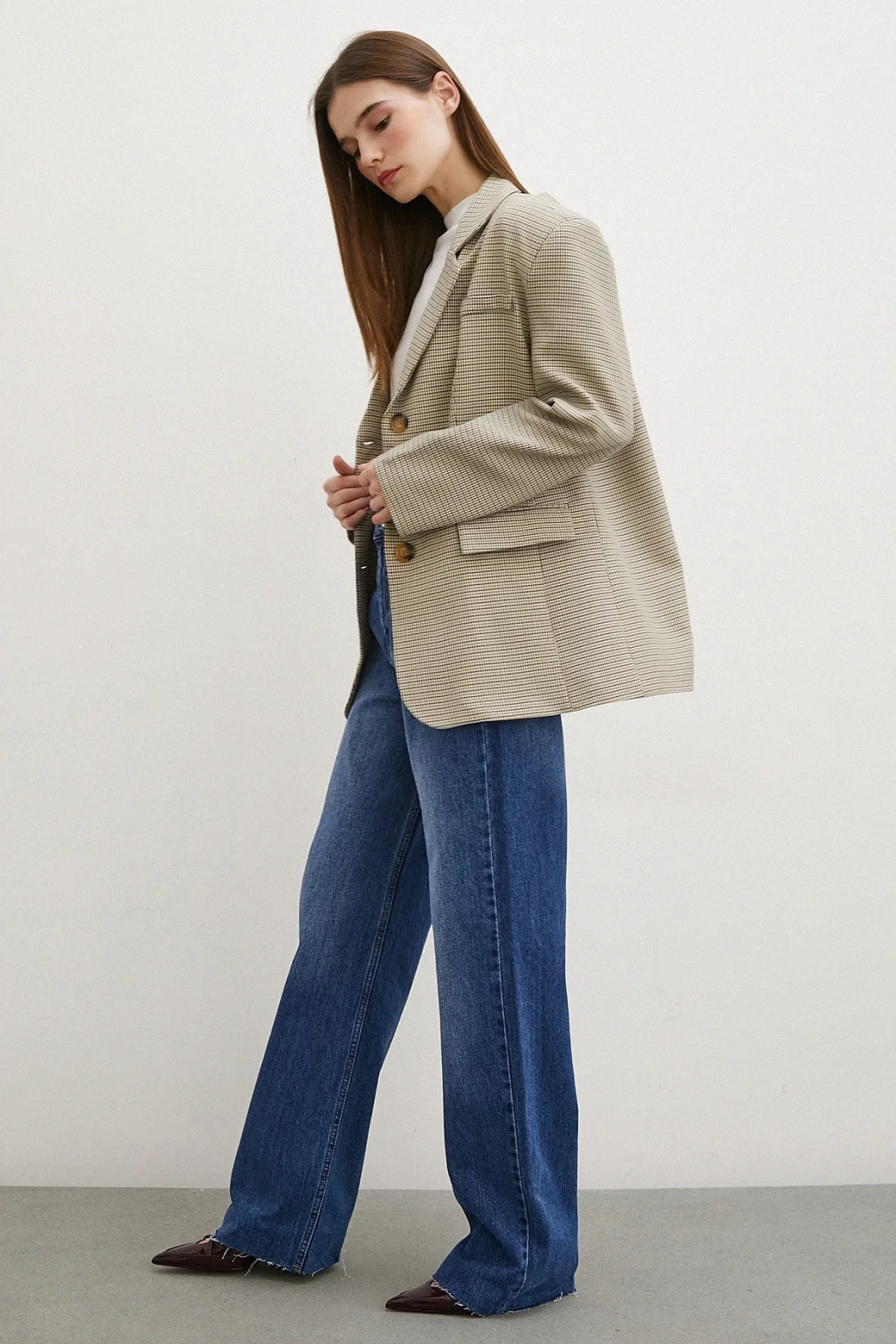 Plaid Blazer Jacket Brown